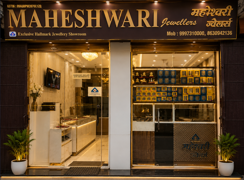 Maheshwari Jewellers showroom interior in Sarafa Bazar, Saharanpur